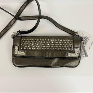 Kathy Van Leland Silver Patent Leather Purse Convertible Clutch New with Flaw